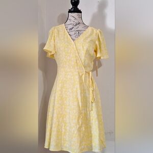 LC Lauren Conrad Yellow and White Floral Wrap Midi Dress